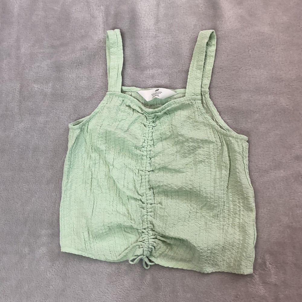 HM Girls Mint Green Ruched Front Tank Top Size 9-10Y Textured Sleeveless Shirt